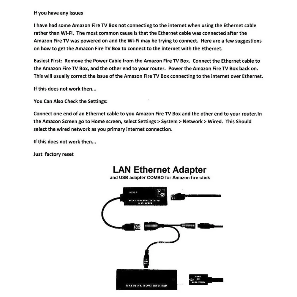 2 AMAZON GEN Ethernet for LAN FIRE or THE 3 2 STOP Buffering TV STICK or Adaptor With USB Connect Video Cable