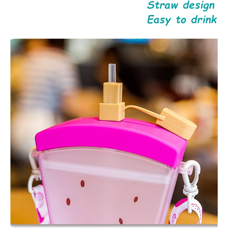 350ml Creative Fruit Ice Cream Plastic Straw Cup with Lid Personality Cup Outdoor Sports Portable Cup with Strap Water Bottle