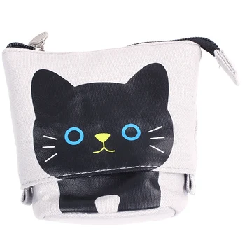 

canvas Cartoon Cute Cat Telescopic Pencil Pouch Bag Stationery Pen Case Box with Zipper Closure -gray