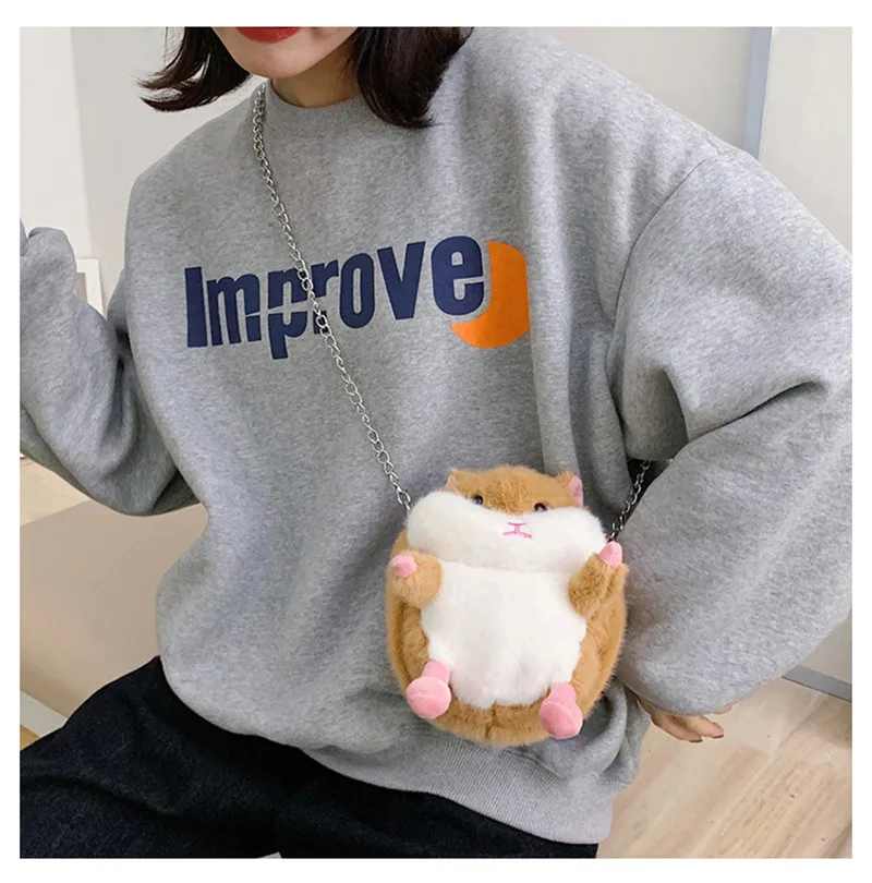 Cute Cartoon Round Fat Hamster Pikachu Mouse Rats Plush Backpack Toys Key Phone Crossbody Bag Shoulder Bags Dolls (4)