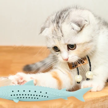 

Silicone Cat Chew Toys Pet Catnip Molar Teeth Cleaning Fish Shape Toothbrush Pet Washing Tooth Brush Clean Training Interactive