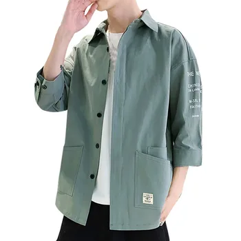 

Three Quarter Men's Shirts 2019 New Long Sleeve Casual Shirt Fashion Solid Personality Men's Slim Long-sleeved Top Blouse Shirt