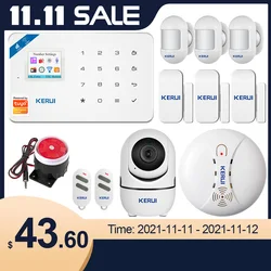 KERUI Home Security Alarm System W181 GSM WIFI Connection Mobile Tuya APP Receiving Color Screen Wireless Burglar Alarm Kit