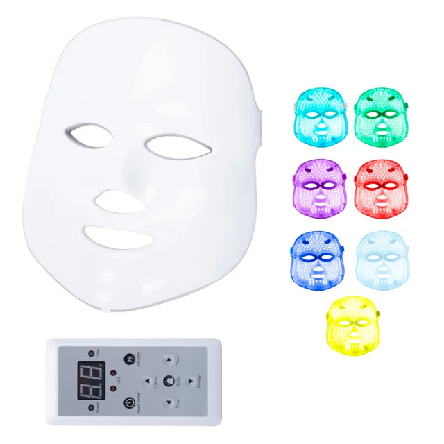 7 цветов светодиодный маска спа для лица маски омоложение кожи Отбеливание лица красота ежедневный уход за кожей маска светодиодный свет шеи Красота маска - Цвет: us plug with box