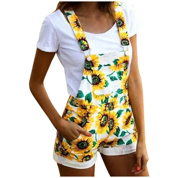 

Jumpsuit Womens Sleeveles Sunflower Short Pajamas Set Pocket Overalls One Piece Jumpsuit summer beach Jumpsuit
