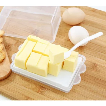 

Plastic Butter Storage Box Container Transparent Cheese Server Keeper Tray With Knife & Partition Japan Original Butter Dish Box