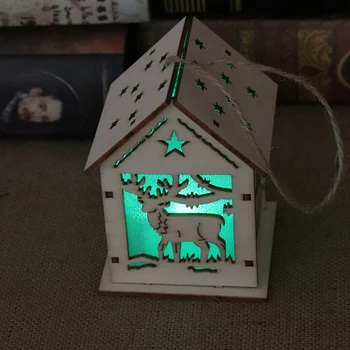 

LED Merry Christmas Decoration for Home Lighting Glowing Wooden House Christmas Tree Decorations Pendant DIY Gift Window Display