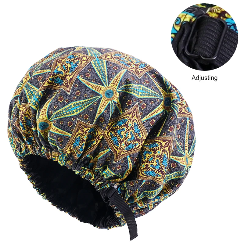 New Reversible Satin Bonnet double layer adjustable size Sleep Night Cap Head Cover Bonnet Hat for For Curly Springy Hair Black ladies head wraps Hair Accessories