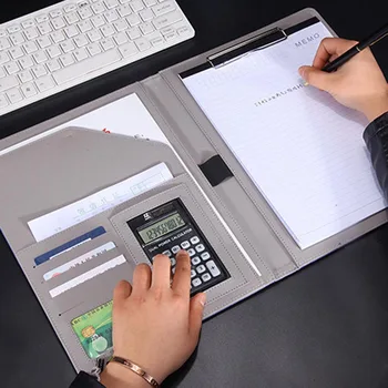 

A4 Leather File Folder With Calculator Multifunction Office Supplies Organizer Manager Document Pads Briefcase Padfolio Bags