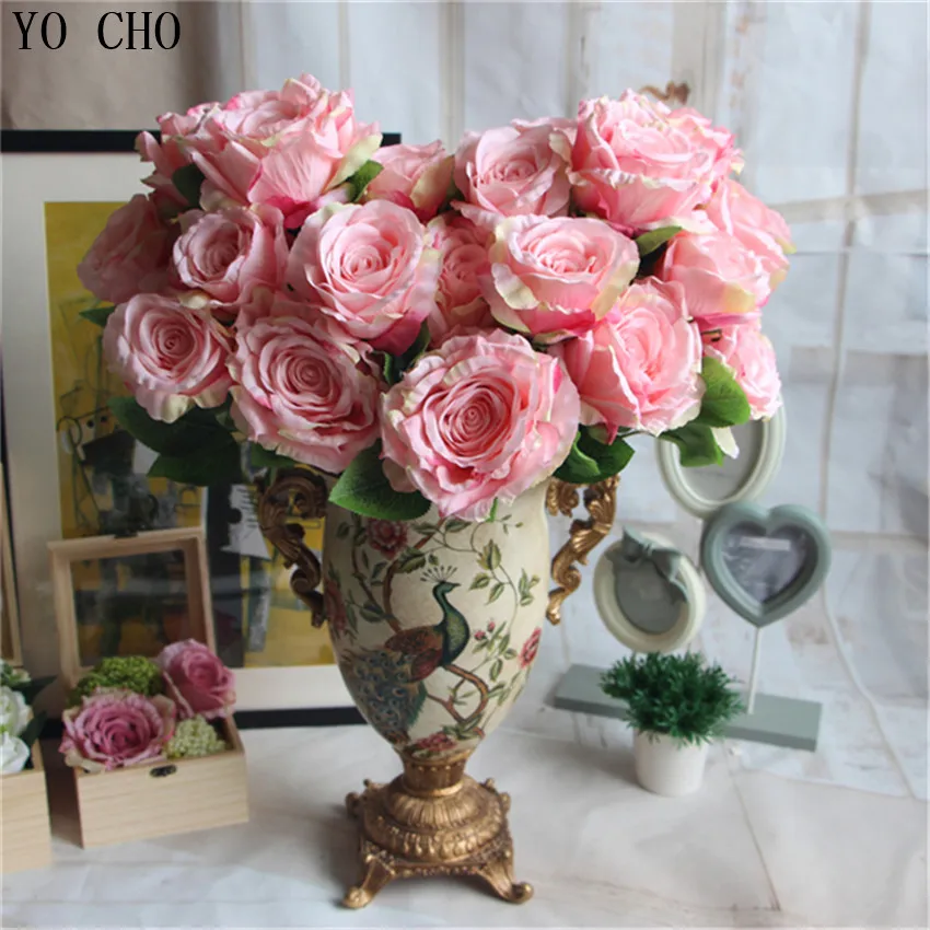 YO CHO Свадебный букет розовые розы цветок Свадебный букет Белый Искусственный Свадебный букет для подружек невесты держатель Свадебные принадлежности