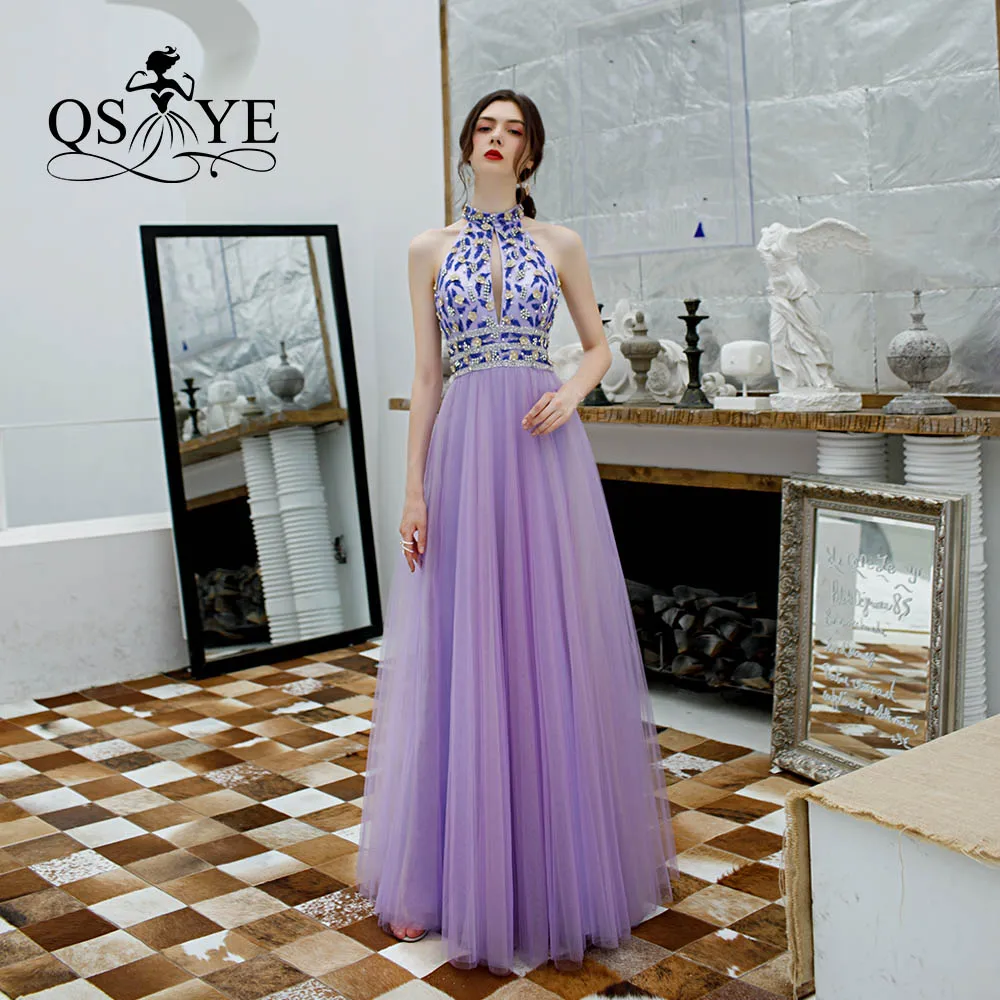 QSYYE ever pretty Длинные Выпускные платья тюль Холтер vestidos largos украшенное бисером с длиной до пола вечернее платье вечерние платья - Цвет: same as pictures