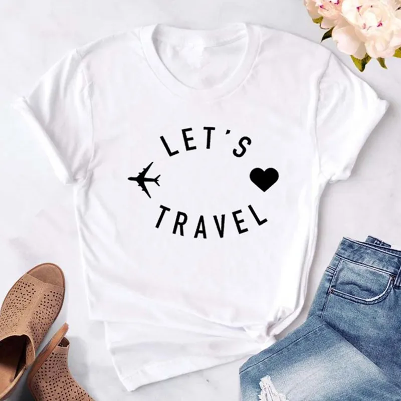 Let's travel женская футболка забавные повседневные футболки с коротким рукавом