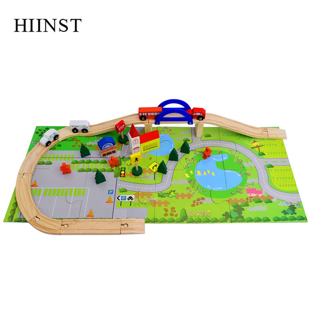 A Urban Track Overpass Toys Children Wooden Puzzle Map Car Bridge Transportation Traffic Toys Set Kid Cars Gift Funny Traffic Toys - Цвет: A