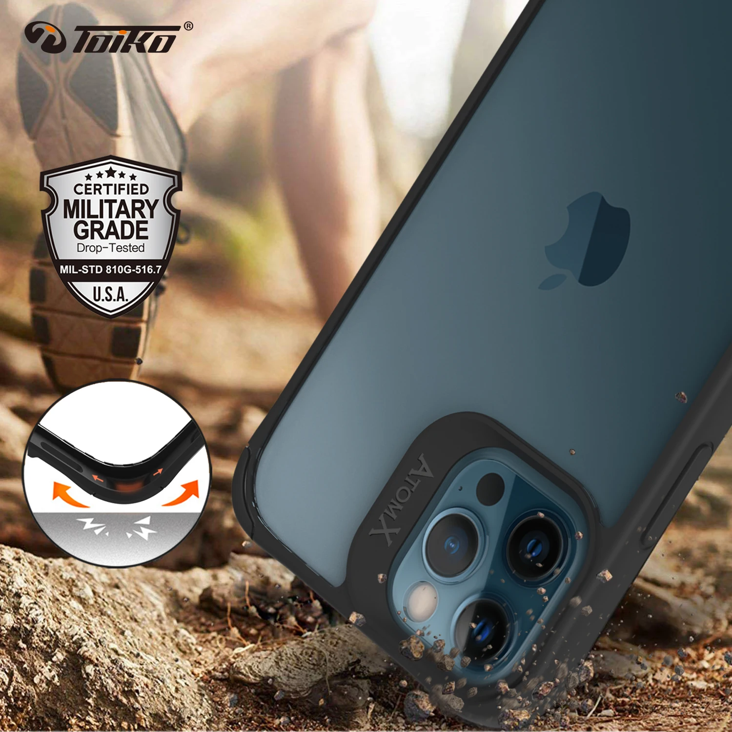 TOIKO Atom X Airbag Protective Case for iPhone 12 Pro Max Shockproof Back Cover for 12 Mini Hard PC Soft TPU Bumper Hybrid Shell