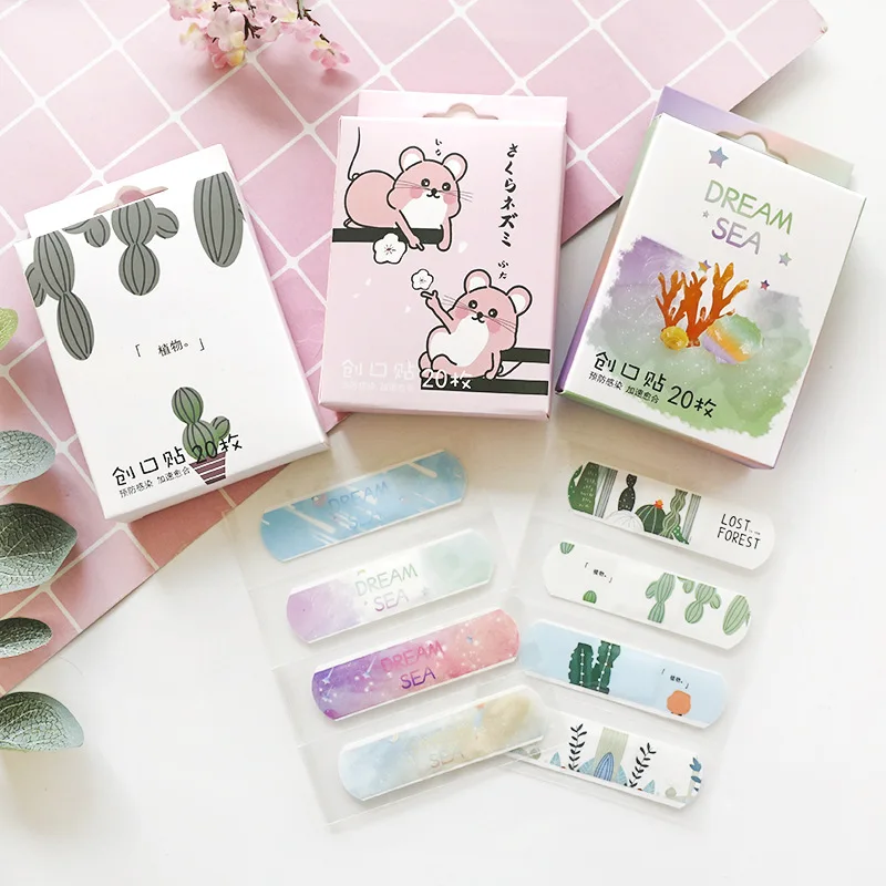 20 шт Kawaii повязки дышащие милые Мультяшные помощь на открытом воздухе портативный