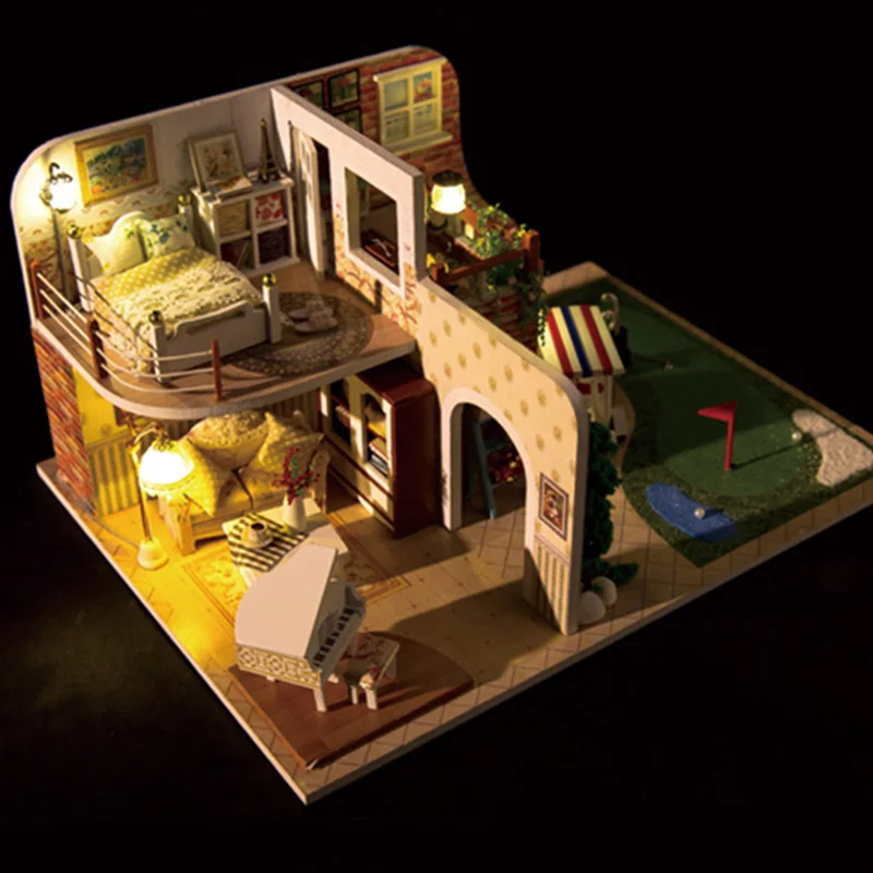 

Hot Doll House Miniature with Furniture Diy Wooden Miniature Dollhouse Toys for Christmas Home Decor Craft Golf X002
