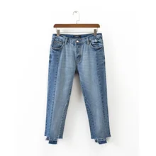 OMIKRON/Новые Модные Узкие нестандартные брюки-карандаш в стиле пэчворк, винтажные джинсовые джинсы с высокой талией, свободные ковбойские штаны, брюки до щиколотки