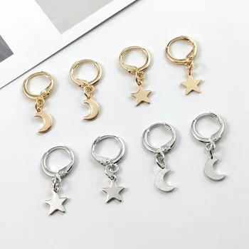 

2019 New Fashion Moon Star Studs Earrings Best Selling Gold Sliver Color Earrings Jewelry Wholesale For Female Jewelry