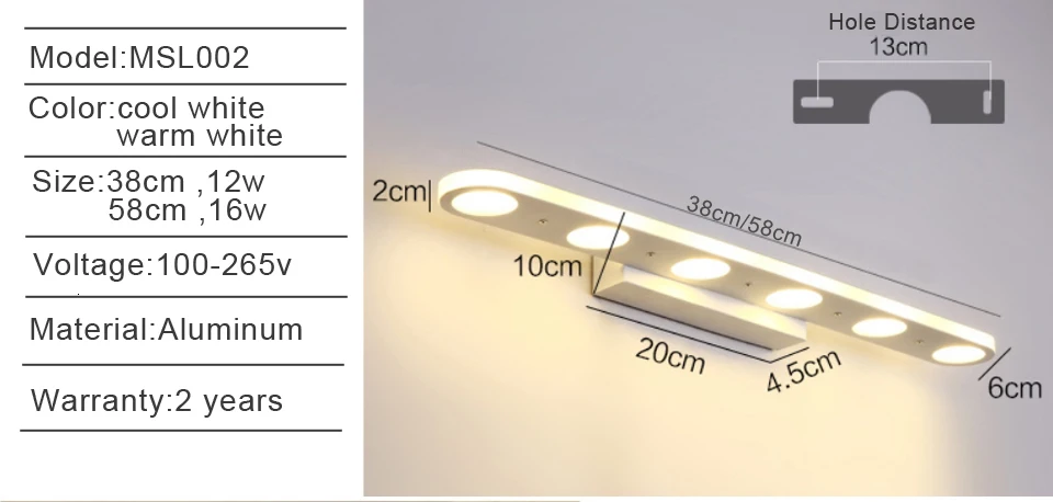 Современный светодиодный светильник-зеркало для ванной комнаты AC110V/220 V белый акриловый настенный мини-стиль теплый белый/холодный белый Светодиодный настенный светильник