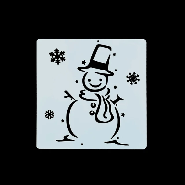 7pcs 13*13cm Christmas Stencils DIY Cake Decorating Moulds Baking Embellishments Stencil Template Mold for Home Kitchen Supplies B06 snowman
