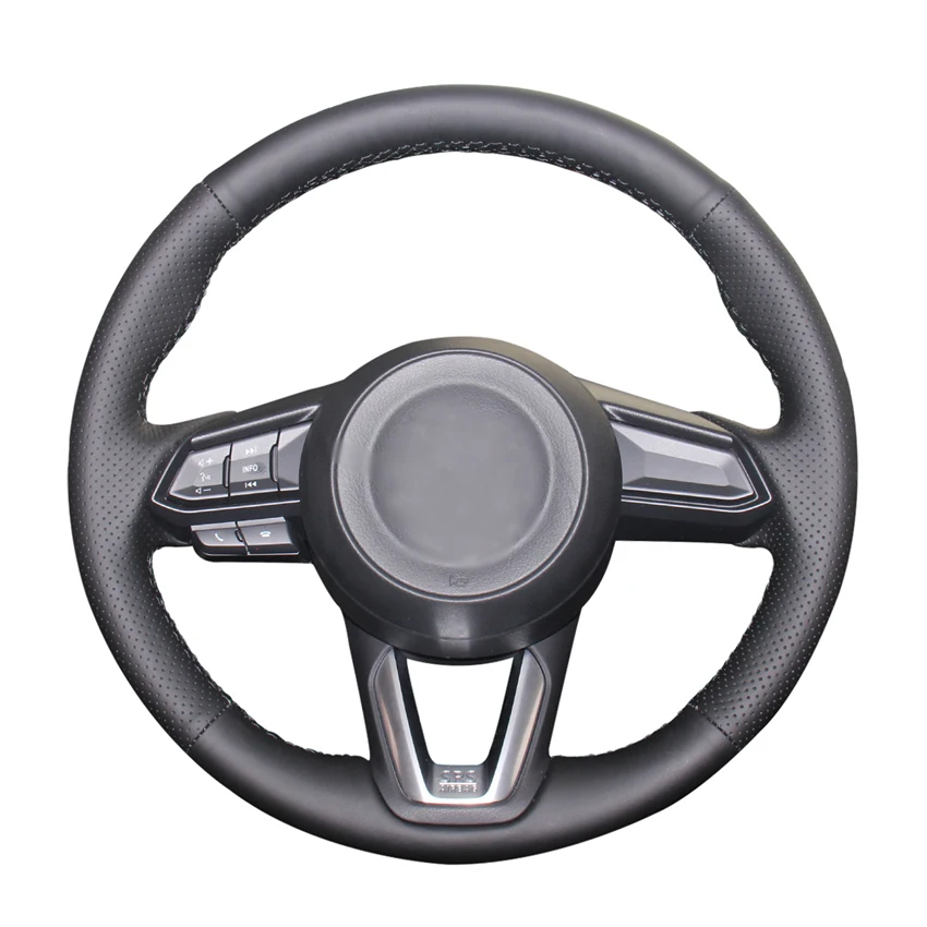 

Black Artificial Leather Hand-stitched Car Steering Wheel Cover for Mazda 3 Axela 2017-2018 Mazda 6 Atenza CX-3 CX-5 CX-9