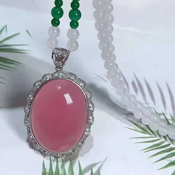 

Natural purple powder jade necklace pendant female 925 silver ice flower lotus