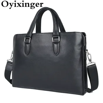

Men Laptop Handbags Briefcase Black Natural Cowhide Notebook Bag For Macbook Pro 15 Computer Bags Work Office Bags For SONY DELL