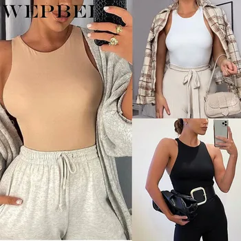 

WEPBEL Women Summer Skinny Playsuit Solid Color O Neck Sleeveless Slim Fit Jumpsuit Overalls Romper