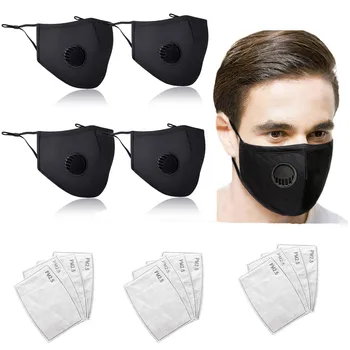 

4pcs Washable Reusable Face Mask Black Mouth Mask Unisex Cotton Face Mask With 12 Filters Cycling mask for face fashion