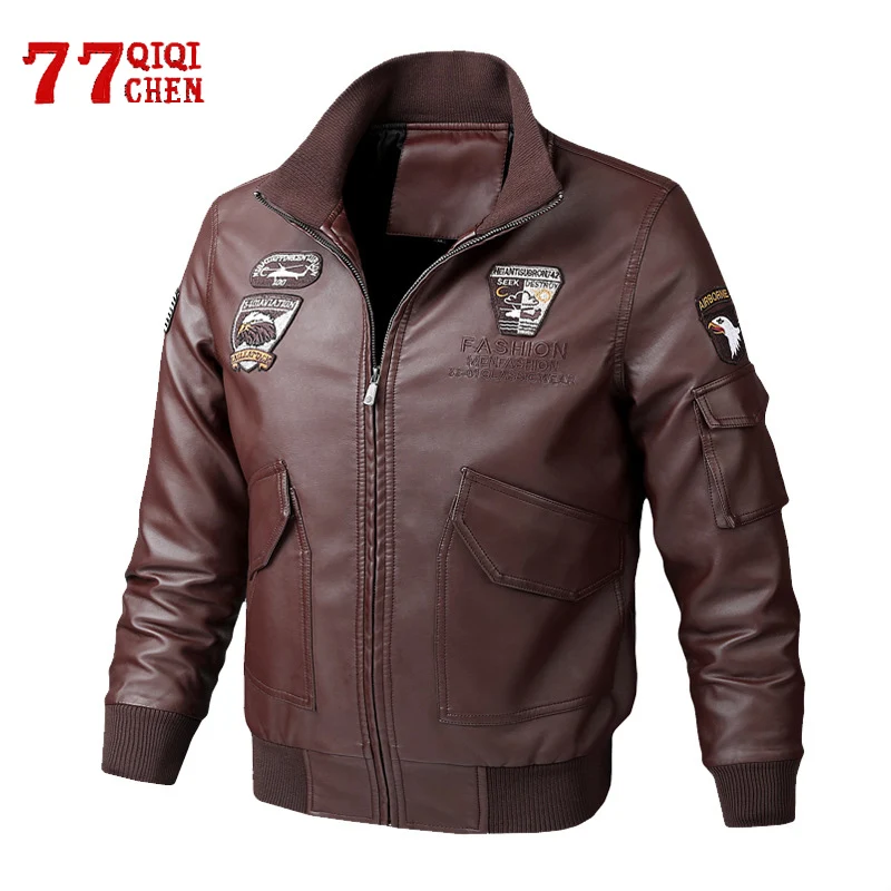 

Motorcycle Leather Jacket Men Casual Embroidery Biker PU Jackets Male Motorcycle Coats Spring Autumn Slim Multi-pocket Overcoat