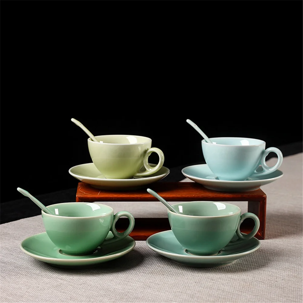 

Coffee Mug 5oz Teacup and Saucer Set With Spoon 150ml Porcelain Drinkware Microwave and Dishwasher Safe Ceramic Tableware