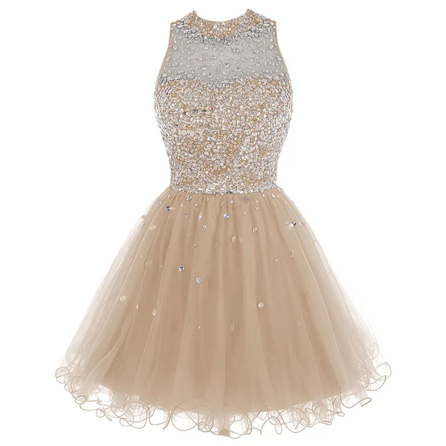 Cheap Royal Blue Homecoming Dress Crystal Beaded Sparkly Short Gowns Above Knee Mini Prom Graudation Dress Party Free shipping Champagne