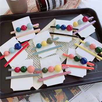 

2Ps/lot Cute Sweet Beads Button Girl Hair Clips Hairband Bobby Pins Barrette Hairpin Headdress Accessories Beauty Styling Tool