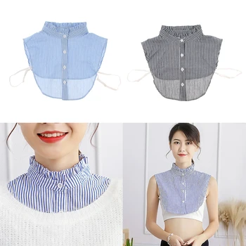 

Stripes Detachable Dickey Fake Blouse Collars Half Shirts Collar Buttons Up for Women