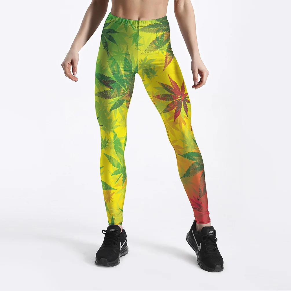 

2018 Spring New Products Cross Border for Maple Leaf Digital Printing Women's Slim Fit Sports Leggings Lgs-4062