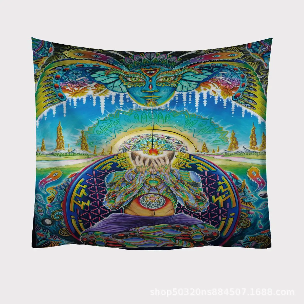 evil eye angle wall cloth muurdoek tapestry trippy castle scenery fabric wall hanging art