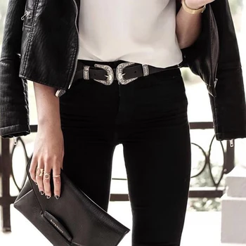 

Vintage PU Leather Belt Women Lady Retro Boho Metal Leather Belt Double Buckle Waist Belt Waistband HO973400