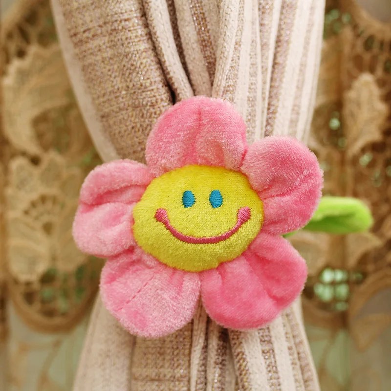 Household Toys 10pcs Curtain Accessories Cute Smile Cartoon Sunflower Rose Plush