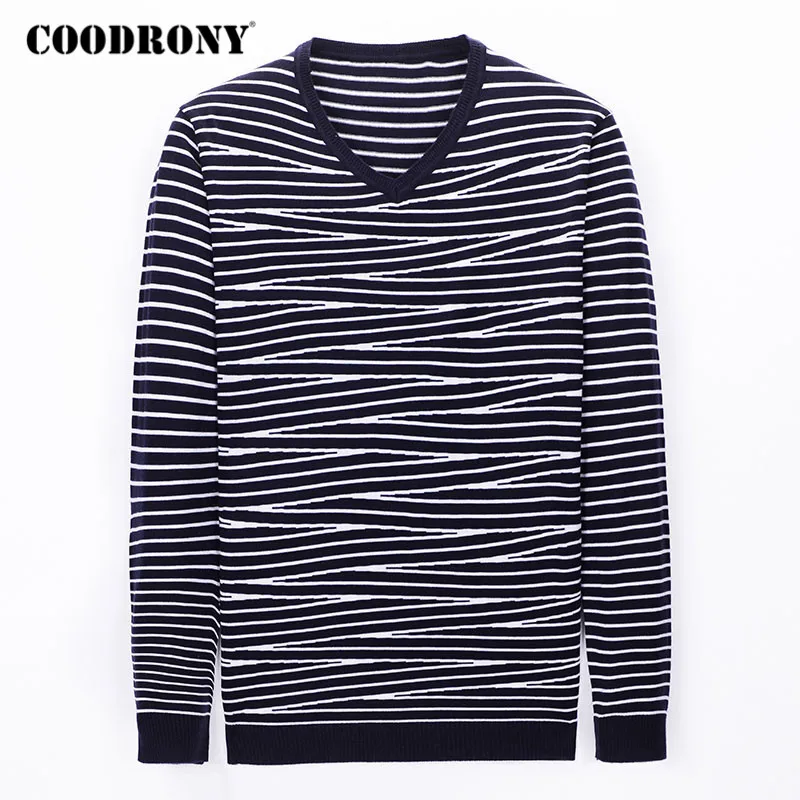 COODRONY Brand Sweater Men Fashion Striped Casual V-Neck Pull Homme Autumn Winter Soft Warm Knitwear Pullover Men Clothing C1094