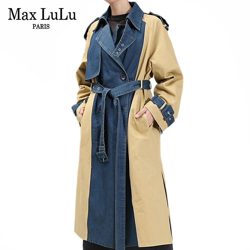 Max LuLu, осенняя мода, английский стиль, женская одежда в стиле панк, Женский лоскутный большой длинный плащ, винтажные джинсовые ветровки