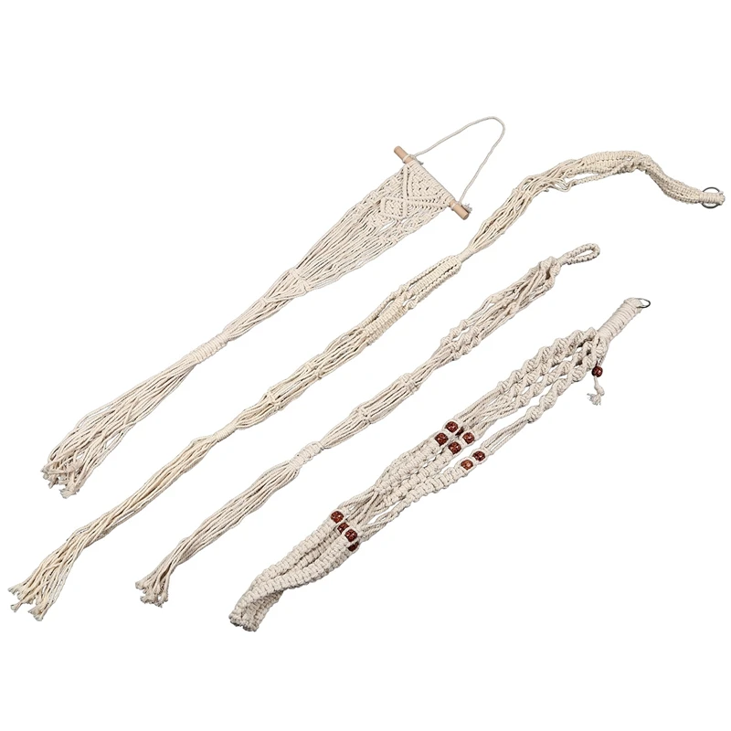 Macrame Plant Hangers - 4 Pack In Different Designs Handmade Indoor Wall Hanging Planter Holder Modern Boho Home Deco | Дом и сад