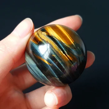 

New Natural Yellow Blue Tiger Eye Crystal Ball Magic Quartz Sphere With Stand Reiki Healing Fengshui