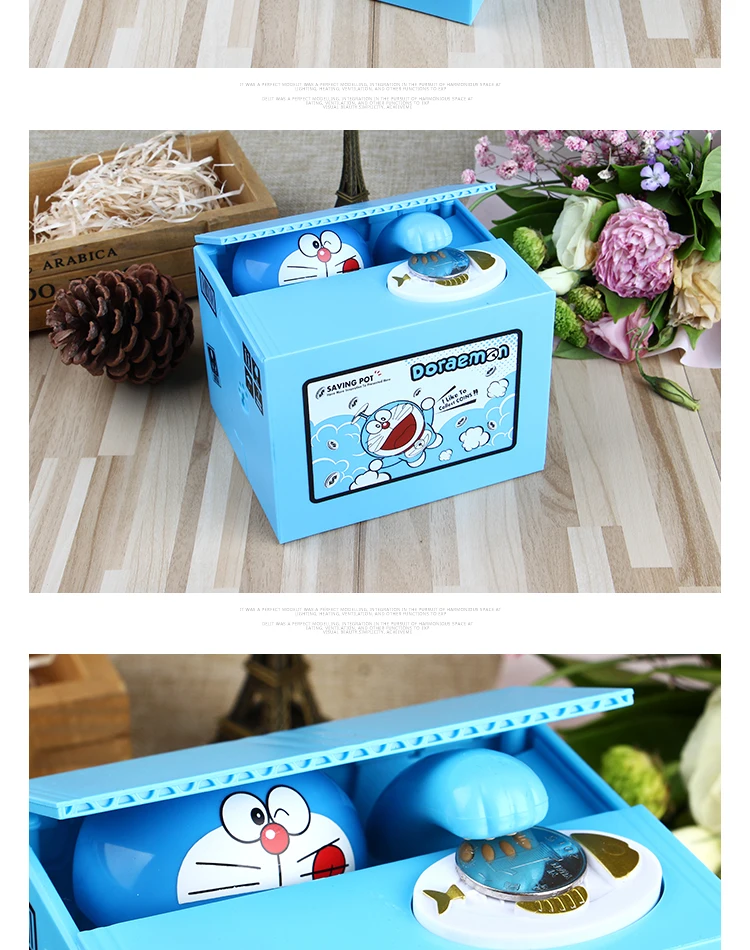 Doraemon копилка для денег Электрический автоматически украсть монету с музыкой День рождения Рождественский подарок для детских столов украшения