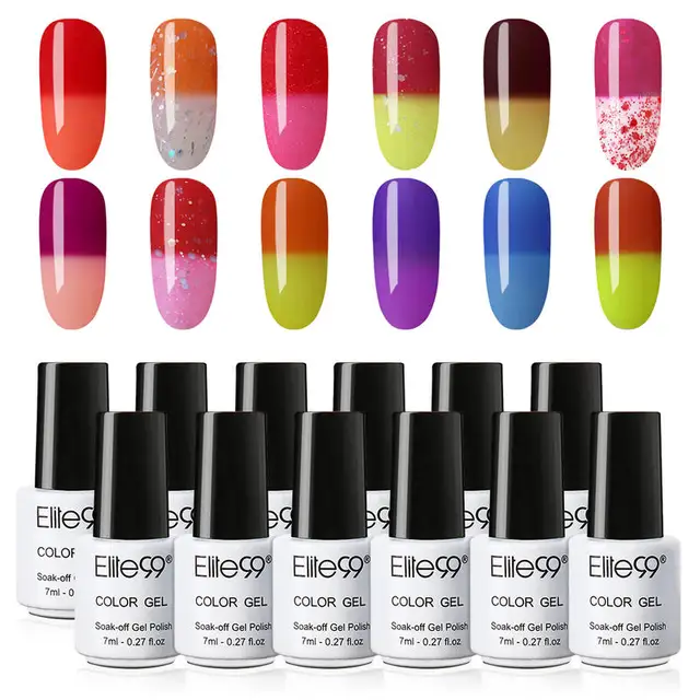 (12PCS) elite99 Reine Farbe Gel Polish Set 7ML Temperatur Ändern Tränken Weg Vom UV LED Nagel Lack Salon Maniküre Gel Polnisch gellak