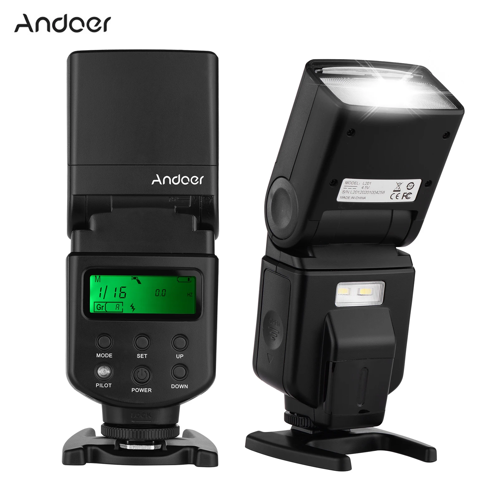 Andoer-Camera Flash Speedlite com LED ajustável Fill Light, Flash Universal para Canon, Nikon, Olympus, Pentax Câmeras