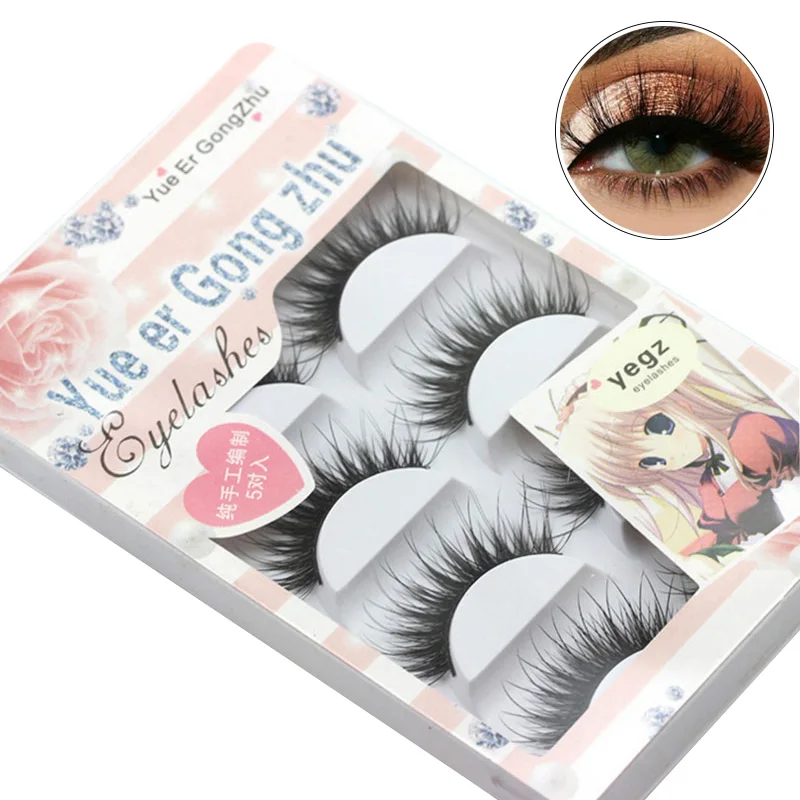 

Handmade 5 Pairs Natural False Eyelashes Fake Lashes Long Makeup 3d Mink Lashes Eyelash Extension Mink Eyelashes For Beauty