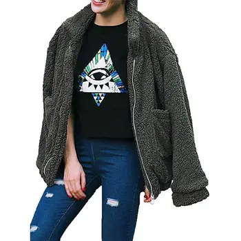 

Artificial Lamb Fleece Women Coat Lapel Soft Fluffy Jacket Zipper Pocket Ladies Warm Autumn Winter Fashion Outerwear