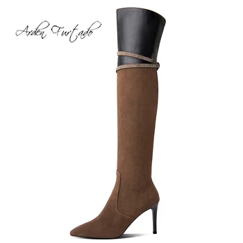 

Arden Furtado Fashion Women's Shoes Winter Pointed Toe Stilettos Heels Zipper Sexy Elegant Ladies Knee high Boots Mature boots