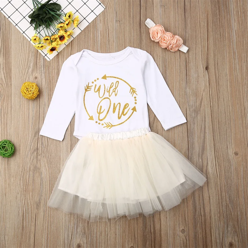 Брендовая одежда для новорожденных девочек 0-24 мес., топы с длинными рукавами, комбинезон+ платье с фатиновой юбкой, комплекты из 3 предметов для дня рождения принцессы