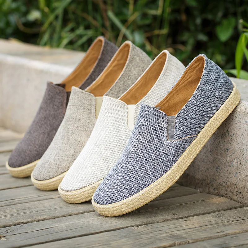 

2019 Men Canvas Shoes Breathable Men's Loafers Slip on Solid Hemp Mens Trainers Espadrilles Men Chaussure Homme